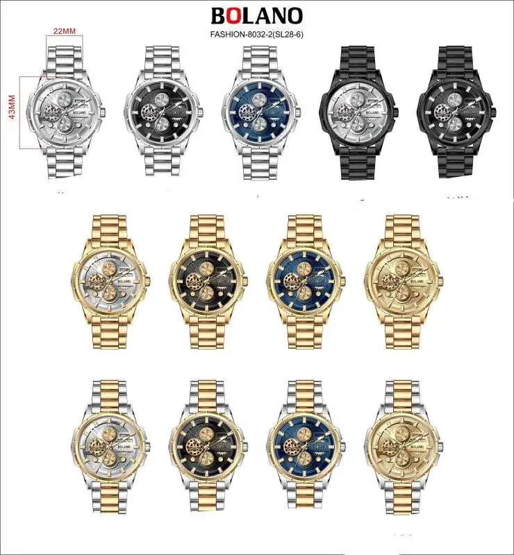 Bolano Men's Multifunction Date Display Stainless Steel With Luminous Hands Chronograph Watch