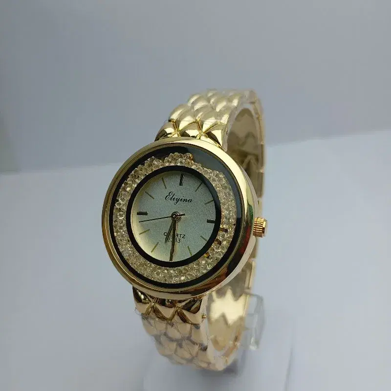 Eliyina Bengal Watch For Women | Casual Design Stainless Steel Golden Chain Round Black Ring Design White Dial Quartz Movement Wrist Watch For Women