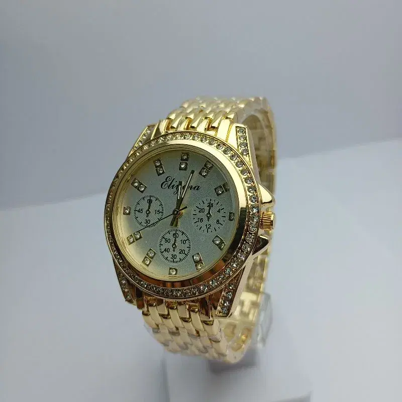Big Size Bengal Stone Curved Watch For Women || Round White Index Dial Best Quality Stainless Steel Chain Quartz Movement Fashion Bengal Waterproof Wrist Watch For Women