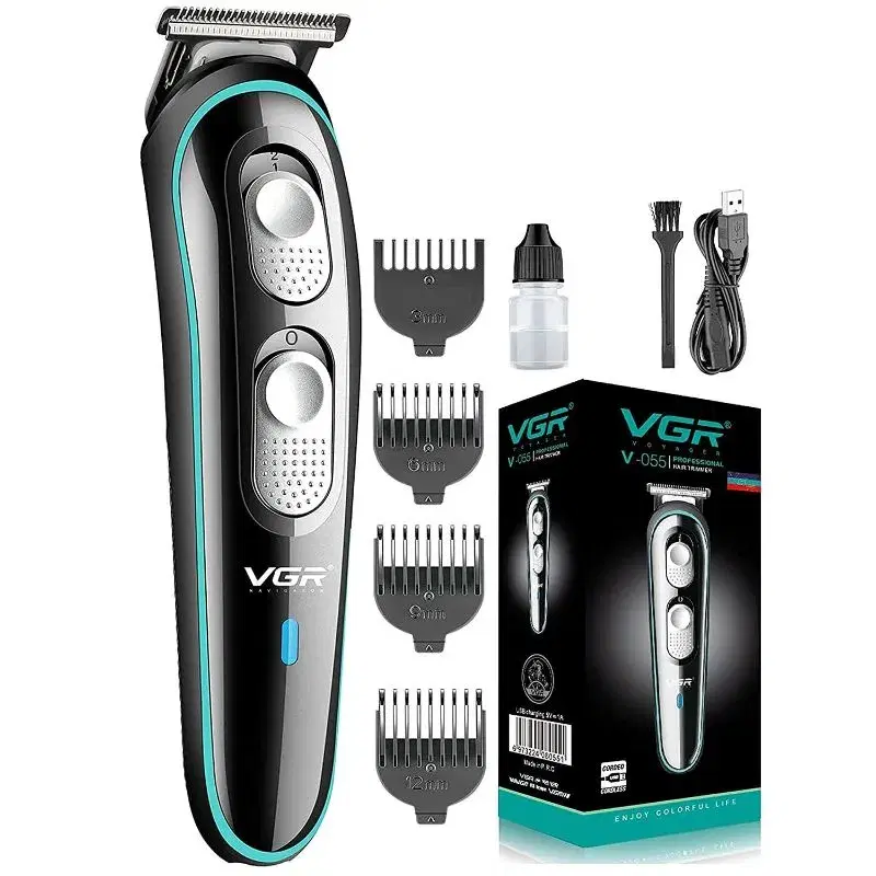 VGR V-055 Professional Hair Trimmer for Men | Cordless & Corded Beard & Hair Clipper with Adjustable T-Blade, 4 Guide Combs, 120 Min Runtime, USB Charging