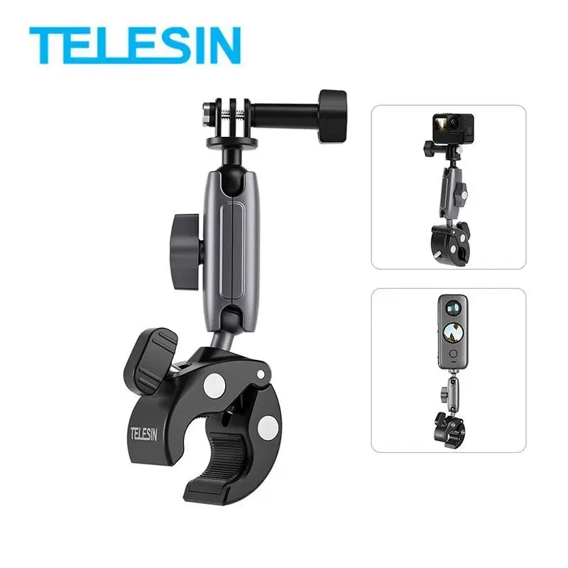 Telesin Action Camera Universal Accessories Clamp Mount with Ball Head Mount with 1/4 Thread for Insta360 Ace & Ace Pro