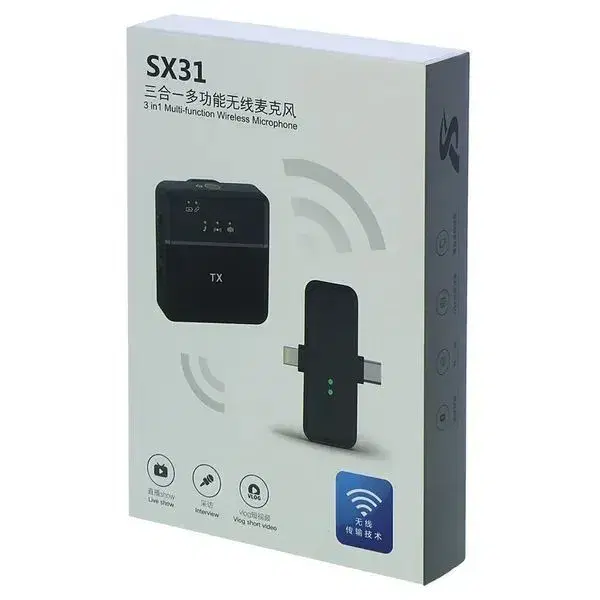3 in 1 Dual Mic Wireless Live Broadcast Noise Cancelling Lavalier Wireless Microphone SX31 for Phone Computer Audio and Camera