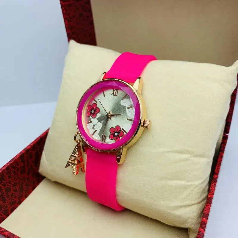Watch For Ladies || Fashionable Round Decorative Dial Rubber Strap Quartz Wrist Watch For Women