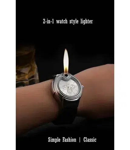 Round Dial Quartz Wrist Watches Creative Clocks Moment Refillable Lighter Watch