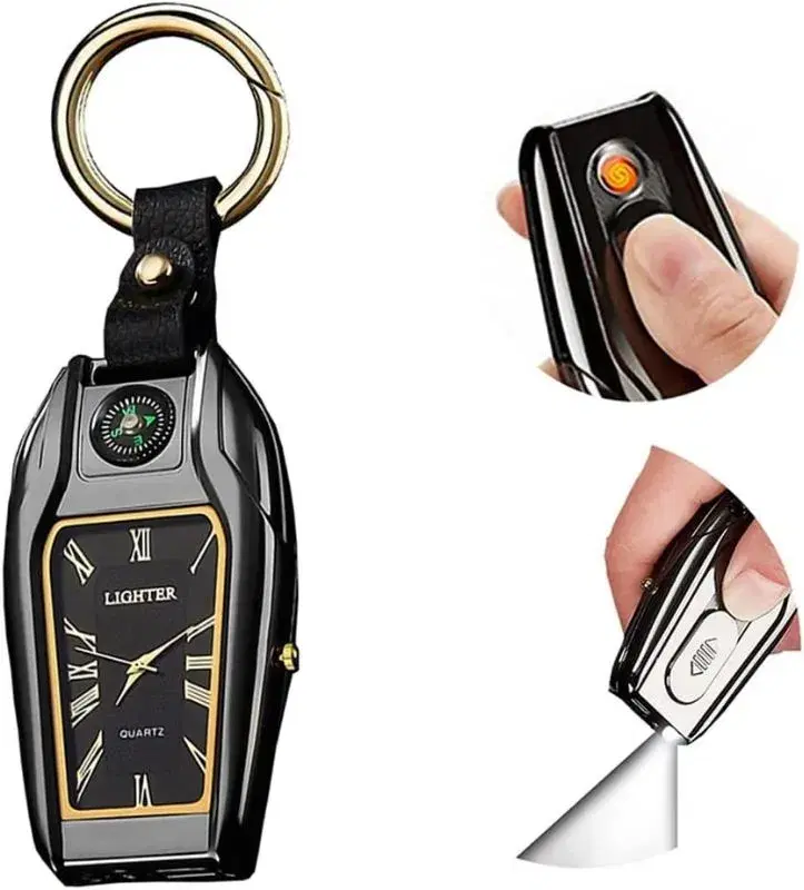 Lighter Watch Lighter Key Ring Lighter Small Torch Multifunction USB Charging Windproof Stainless Steel Metal Body Cigarette Lighter Watch