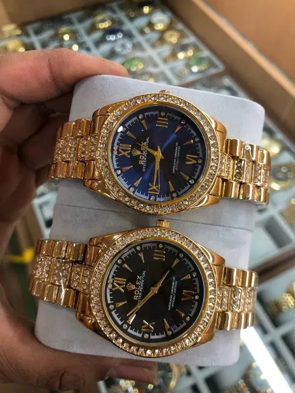 Rolex Luxury Rhinestone Roman Dial with golden and sliver Stainless Steel Quartz Watches