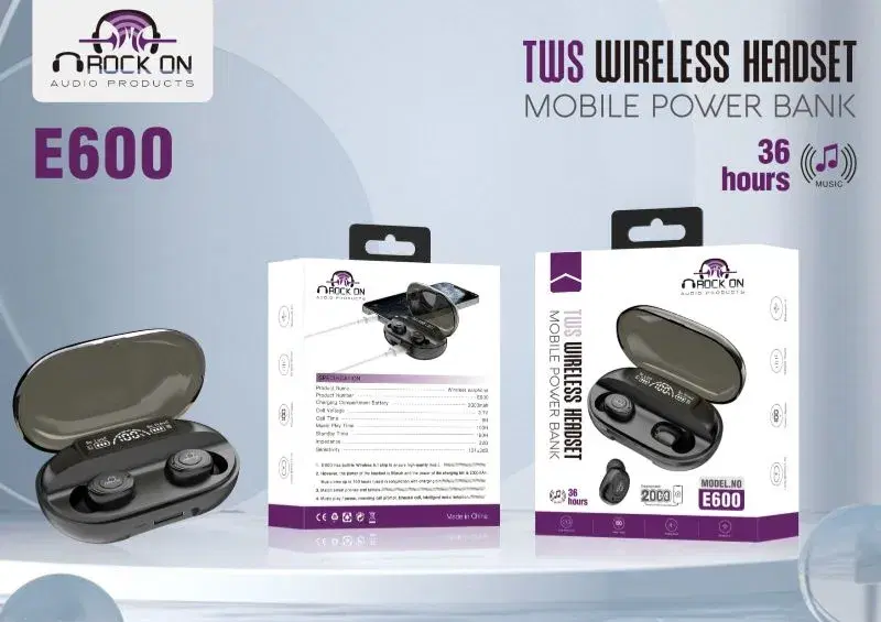 Rock On E600 Tws Wireless Earbuds 36hrs playback