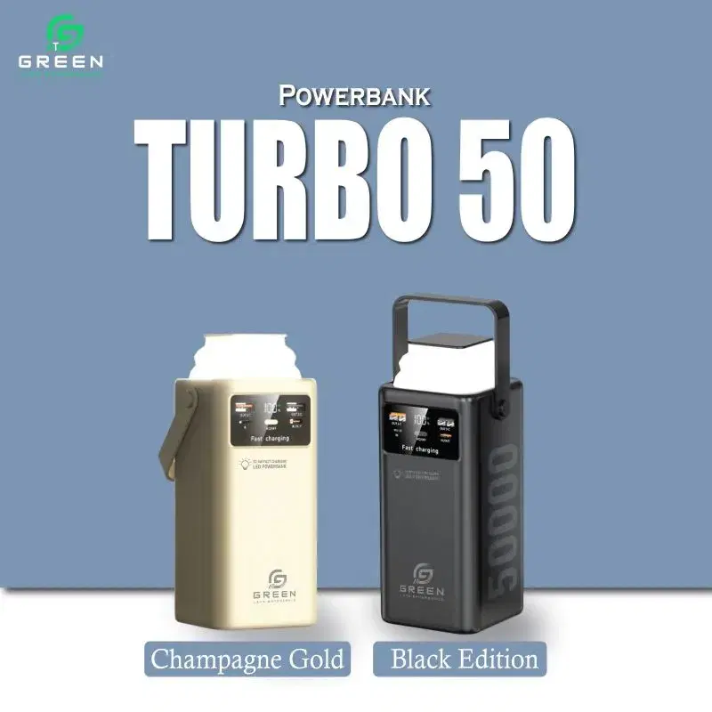 Green Turbo-50 | 50000mAh Fast Powerbank | 22.5W | PD Fast Charging | Digital Display | Six Months Warranty