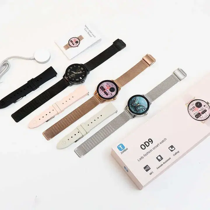 Women AMOLED Screen OD9 Fashion Smartwatch BT Calls Health Voice Assistant Music Play Waterproof Sports Smart Watch with ZORDAI