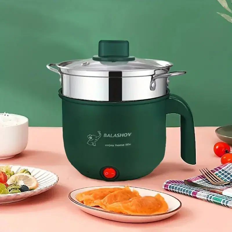 2L Smart Electric Hot Pot & Ramen Cooker-6 Modes, Non-Stick, Over-Heating & Boil Dry Protection-Double Layer Steamer for Rice, Soup, Pasta, and More, Perfect for 2-3 People