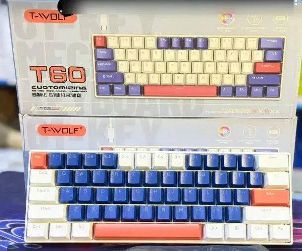 T-WOLF New T60 Mechanical Keyboard TYPEC port key line separation mixed light gaming co-branded model factory source multicolor