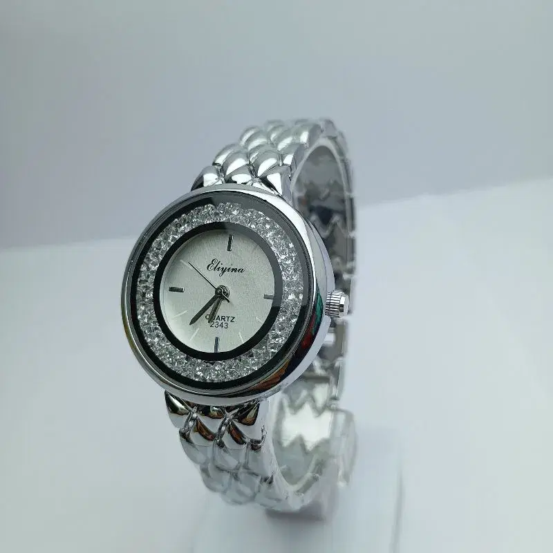 Eliyina Bengal Watch For Women | Casual Design Stainless Steel Golden Chain Round Black Ring Design White Dial Quartz Movement Wrist Watch For Women