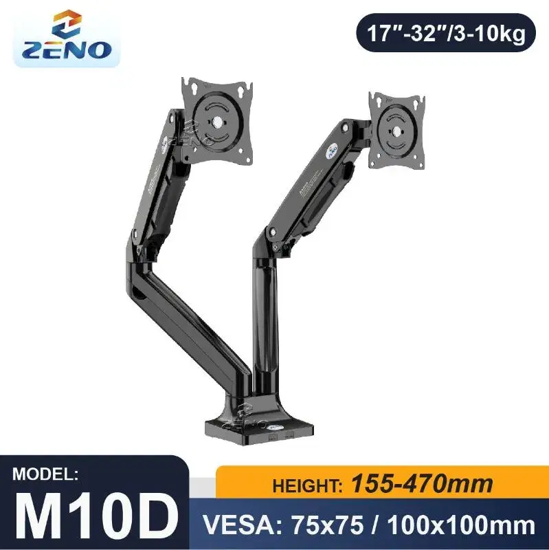 Zeno M10D Double Arm Extended Heavy Metal Monitor Stand - 17 to 35 Inches 10KG