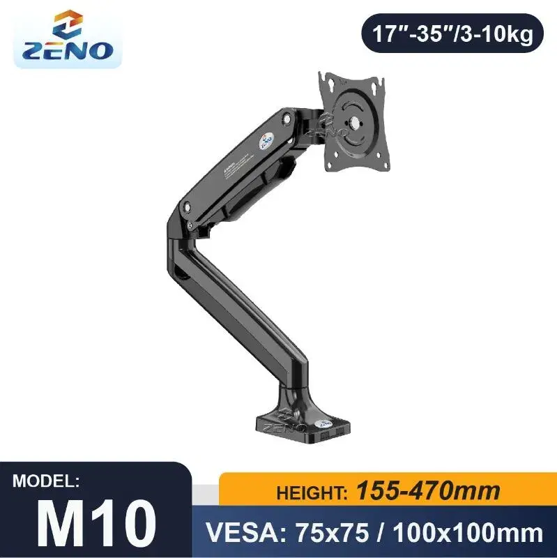 Zeno M10 Single Arm Extended Heavy Metal Monitor Stand - 17 to 35 Inches 10KG