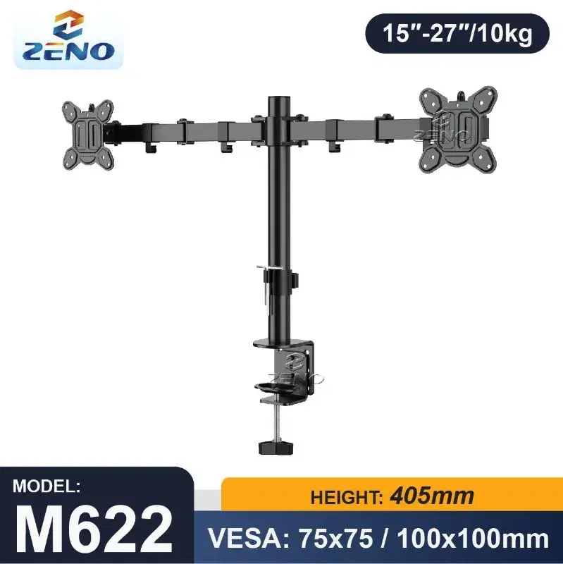 Zeno M622 Double Arm Extended Heavy Metal Monitor Stand - 17 to 35 Inches 10KG
