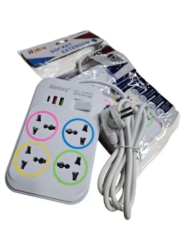 Extension board with 4 socket Outlet 2 USB Port and 1 type C Heavy Duty Multiplug 10 A, Two Pin Socket