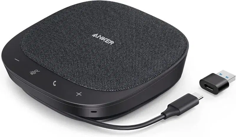 Anker PowerConf S330 USB Speaker, Conference Speaker for Home Office, Smart Voice Filter, Plug & Play, 4 Microphones for 360° Room Coverage, Clear Sound Profile