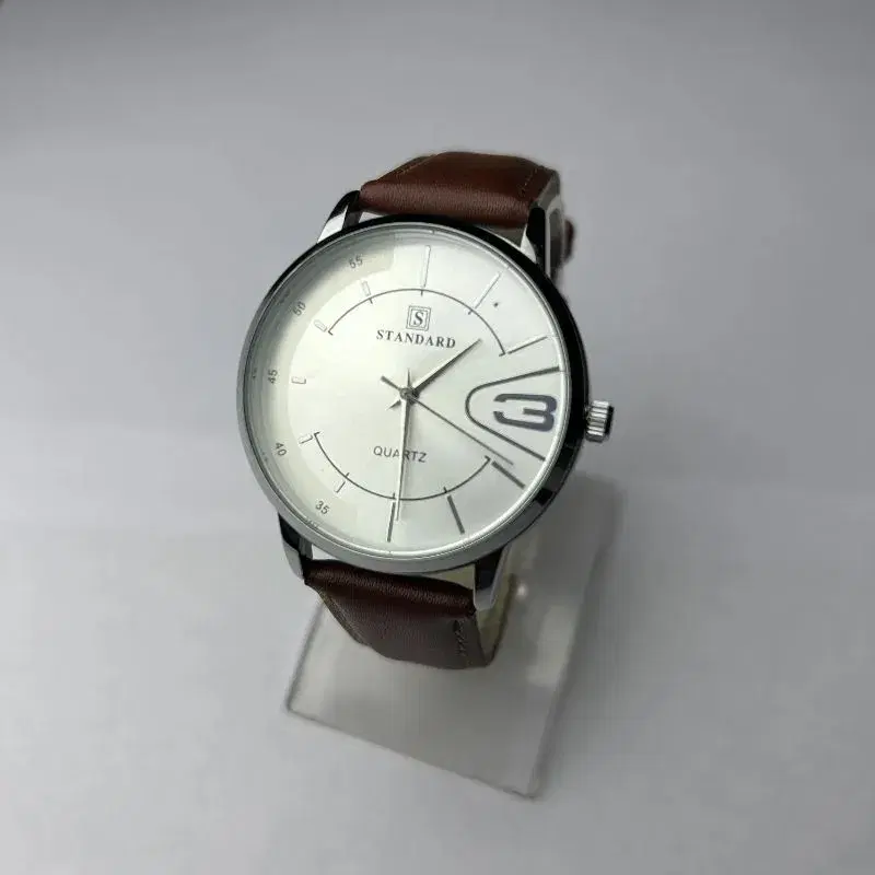 Standard Silver Dial Leather Strap Waterproof Casual Wrist Watch For Ladies || Sold By Time Plaza Standard Silver Dial Leather Strap Waterproof Casual Wrist Watch