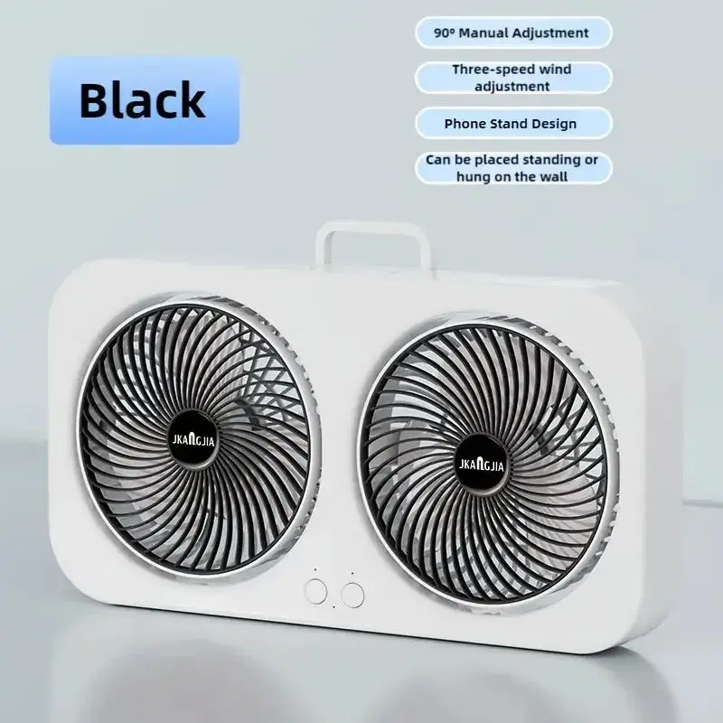 New Dual-Head 3-Speed Adjustable Portable USB Fan, Built-in Rechargeable 1800mAh Battery, USB Charging, Indoor/Outdoor Use with Hook and Stand, Suitable for Office, Dormitory, Camping