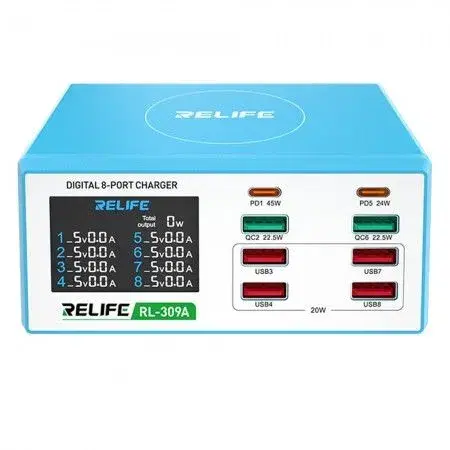 RELIFE RL-309A 8-Port Digital Display USB Charger 3A 100W