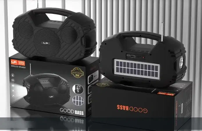 LP-V73 Portable Wireless Outdoor Loud BT Speaker Stereo Deep Bass Solar Energy Charging Active Portable Speaker FM Radio TF/USB