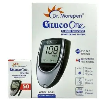 Dr. Morepen Glucometer Blood Sugar / Diabetes Machine , LIFETIME WARRANTY ,With 50 STRIPS And 100 LANCETS.