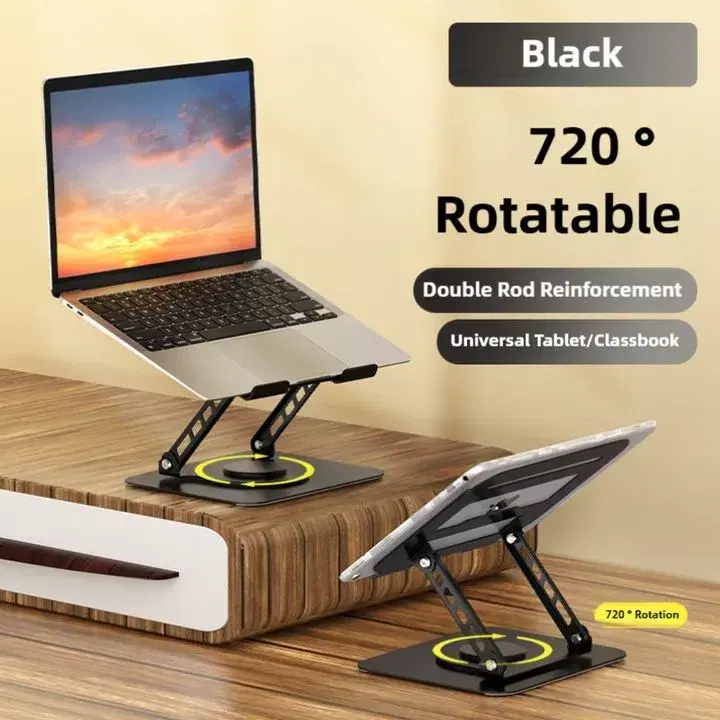 Flexible Notebook Holder Adjustable Soporte Para Portatiles Foldable Carbon Steel Metal Laptop Riser Metal Stand 360 rotation