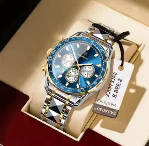 POEDAGAR Luxury Stainless Steel Men Quartz Watches Waterproof Strong Luminous | Round Shape Blue Dial Chronograph Watch for Men