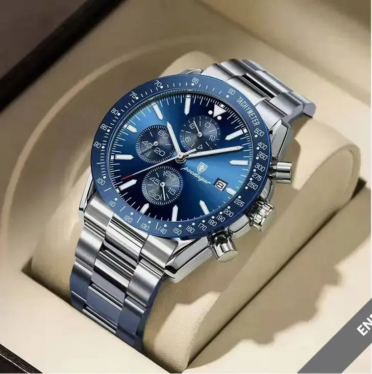 POEDAGAR Premium Quality Stainless Steel Chronograph Waterproof Strong Luminous Date Function Watch For Men