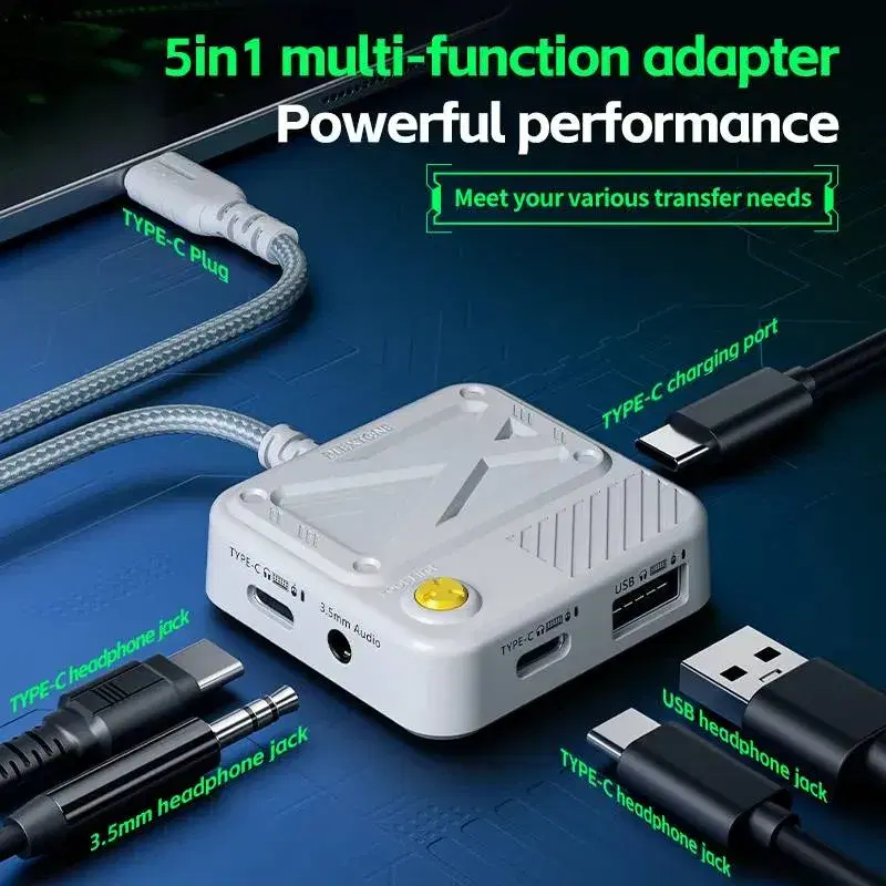 PLEXTONE GS5 Tablet Adapter Type C 5-in-1 3.5mm/USB Earphones Audio Charging