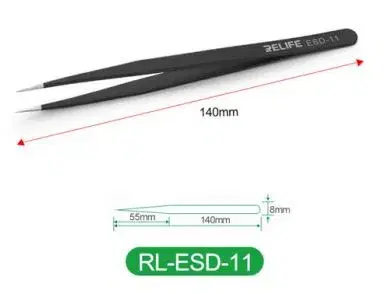 RELIFE RL-ESD-11 Black Anti-Static Straight Tweezers.