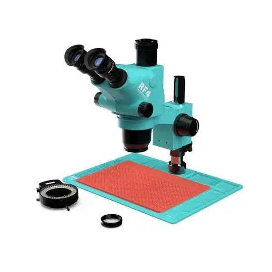 RF4 RF-6565-PO4 Industrial Optical Lab Zoom Trinocular Stereo Microscope Simul-Focal PCB Repair Rework Welding.