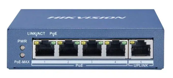 Hikvision DS-3E0505P-E/M 4-Port Gigabit Unmanaged POE Switch.