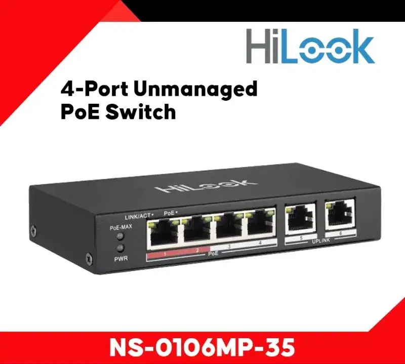 HIKVISION NS-0106MP-35 Hilook 4 Port POE Network Switch.