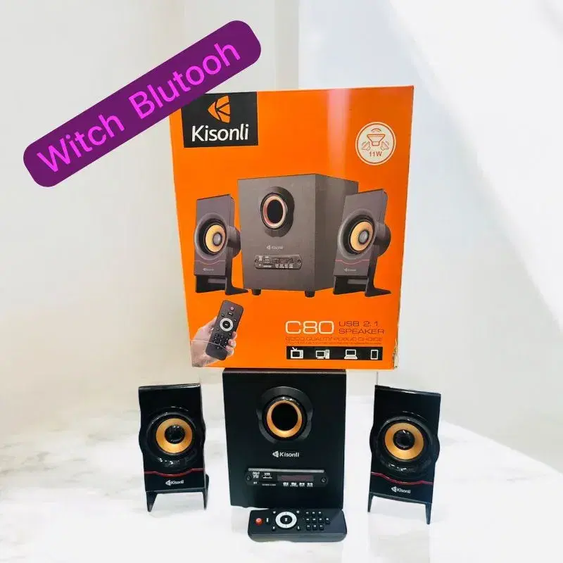 Kisnoli C80 11W Multimedia Wooden Bluetooth Speaker With Bass & Remote .
