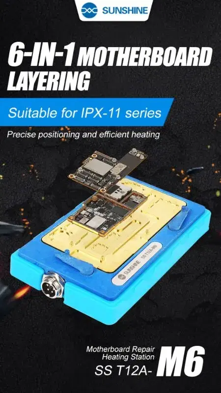 SUNSHINE SS-T12A-M6 6-in-1 motherboard layered heating station for iPhone X-11 Series.