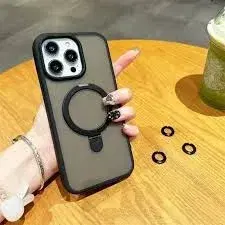 Magnetic Kickstand Phone Cases|| MagSafe Case With Lens Ring Protector Shockproof Bumper Matte Clear Back Cover.