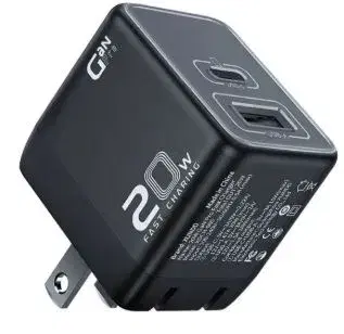 XUNDD XDCH-065 20W Fast Charging Pad Type C+USB-A Gan Power Adapter - US Plug 20Watt.