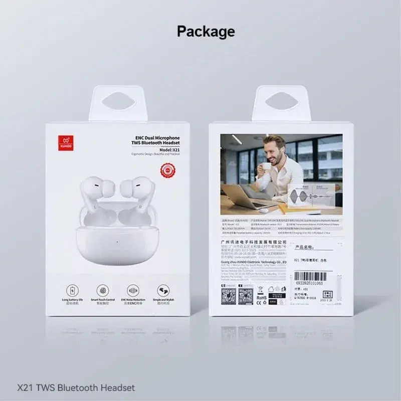 XUNDD X21 TWS Headphones V5.3 Bluetooth Earphones ENC Noise Reduction Wireless Earbuds.