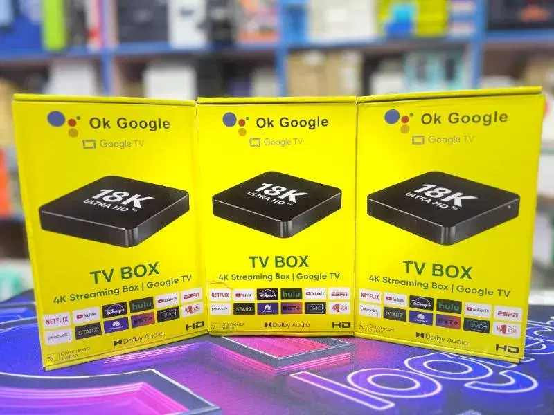Ok Google Android tv box 4k full HD definition resolution|| RAM1.5 gb with 8 gb storage Wifi 2.4/5ghz support.