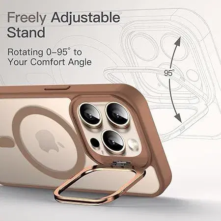 Luxury Clear Magnetic Phone Cases For Iphone 11 to 16 series With Adjustable Metal Kickstand|| Compatible with Mag-Safe Translucent Matte Shockproof Protective Phone Case