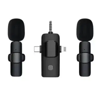 K15 Wireless Microphone for Type C, iPhone, 3.5mm Video Broadcast Noise Reduction Mini Lapel Microphones, Multi Device 3 in 1 Lavalier Collar Microphone.