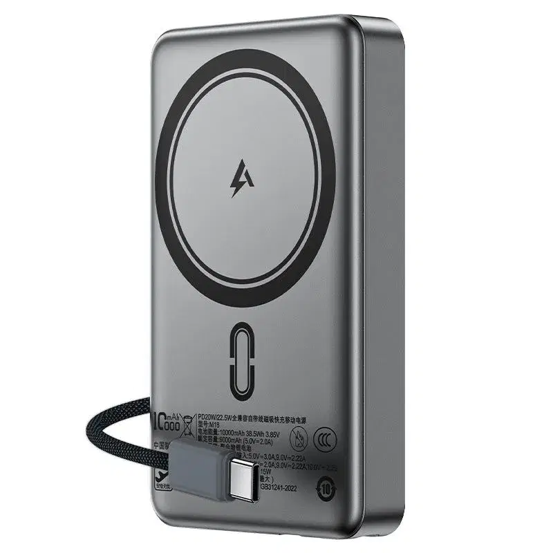 ACEFAST M18-10000 PD20W/22.5W Magnetic Fast Charging Power bank with built-in cable.