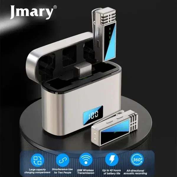 Jmary MW-15 2.4GHz Dual Wireless Microphone For Mobile Available in USB-C and iOS With Charging Case.
