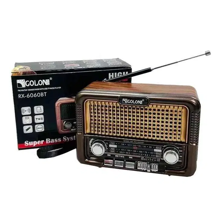 Golon Rx-6060BT Vintage Wooden Hand Held Am /Fm/ Sw Battery Power Radio||Solar Charger Flashlight Radio.