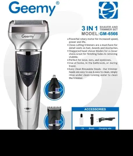 Geemy GM-6566 3 IN 1 Professional Hair Trimmer|| Rechargeable Hair Clipper|| Nose Trimmer Shaver Cordless.