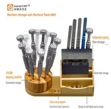 Amaoe M62 360° Rotating Screwdriver Tweezer Storage Stand Wooden.