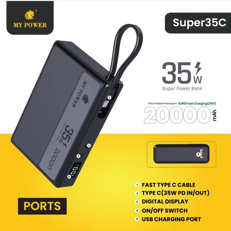 My Power Super35C 35W Ultra portable and Super Fast Charging PowerBank|| 20000mAh with 1 Year Warranty.