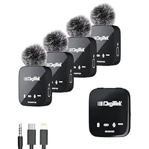 Digitek® (DWM-111 4 Channel Wireless Microphone System, 360° Ultra Voice Capture & 2.4GHz, Plug & Play, 50m Range, Noise Reduction, Use with DSLR, Smartphone & Laptops, for Podcast, Vlog & Videoshoot.