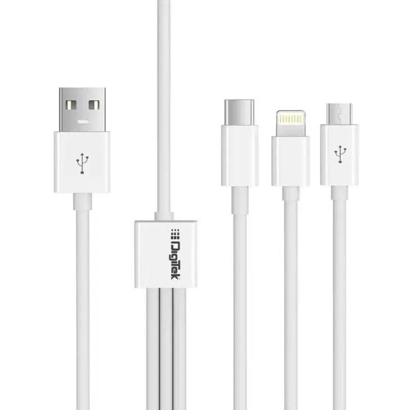 Digitek 3 in 1, 1 m Data Cable for Charging Micro USB for iOS and Type C Mobile Phones|| DC1M 3-1 3A Box.